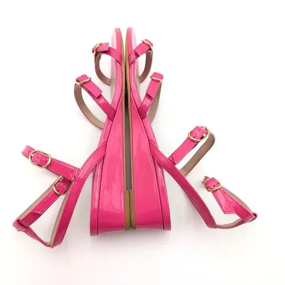 Stuart Weitzman Grecian Buckle Wedge Sandal Women's Peonia Size US9B EU39.5 - Picture 6 of 13